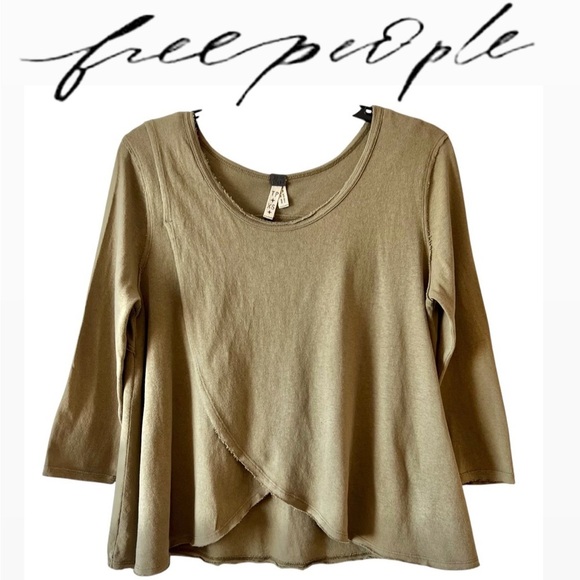 Free People, We The Free, Olive Green Asymmetrical Knit Top - Picture 2 of 7